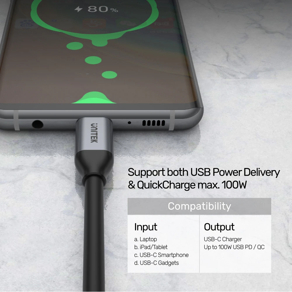 Unitek C14091ABK USB-C Cable PD100W 4K60Hz 2.0m