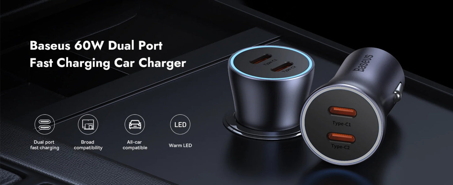 Baseus Car Charger C+C 60W Golden Contactor Max Dark GrayDuplicate