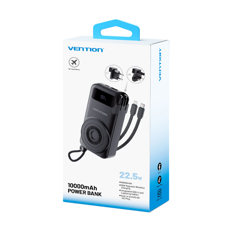 Vention Powerbank Wireless+Travel Charger 6in1 10000mAh Black FHXB0