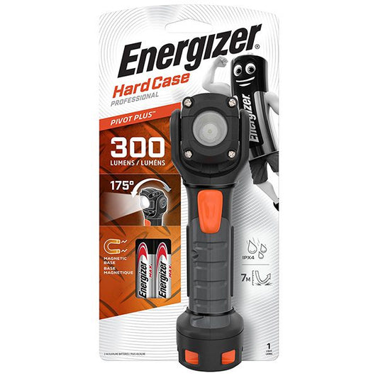 Energizer Hardcase Pivot Torch Light 300 Lumens Magnetic & IPX4 (2xAA Batteries Included)