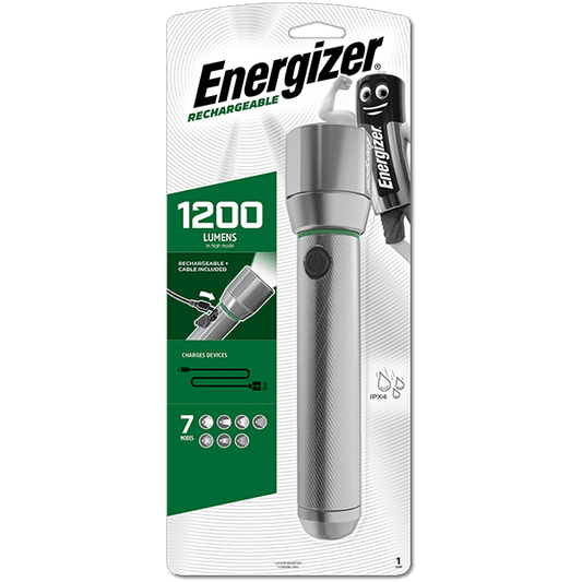 Energizer Vision HD Metal USB-C Rechargeable Torch Light 1200 Lumens IPX4 (USB Charging Cable Included)