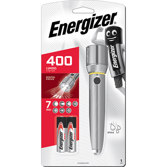 Energizer Vision HD Metal Torch Light 400 Lumens IPX4 (2xAA Batteries Included)