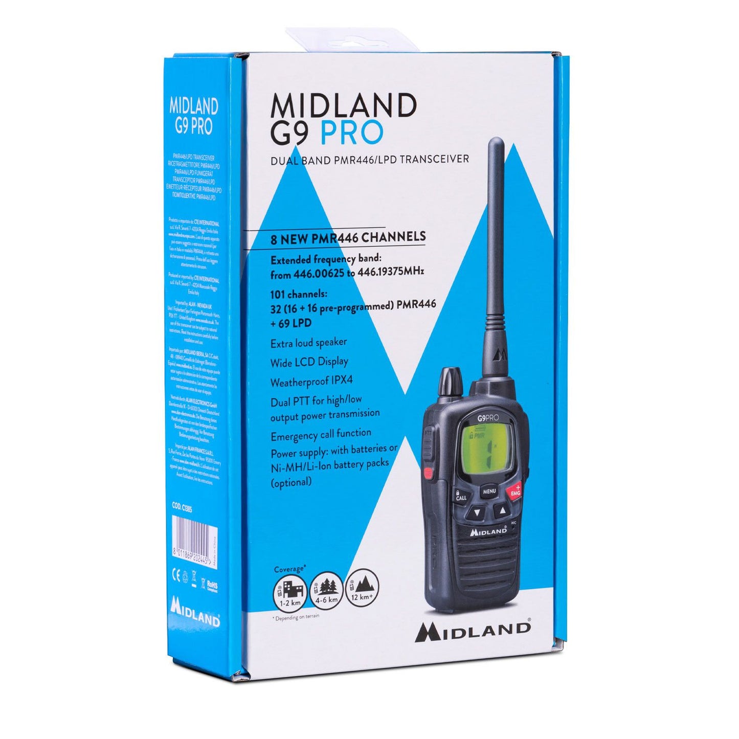 Midland G9 Pro IPX4 Waterproof PMR Radio with Long Antenna (single)
