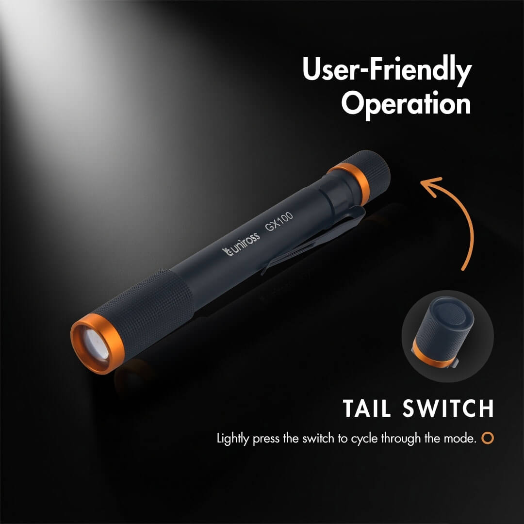 Uniross GX100 Penlight IPX4 Waterproof Torch 280 lumens 90m Beam (Incl 2xAA)