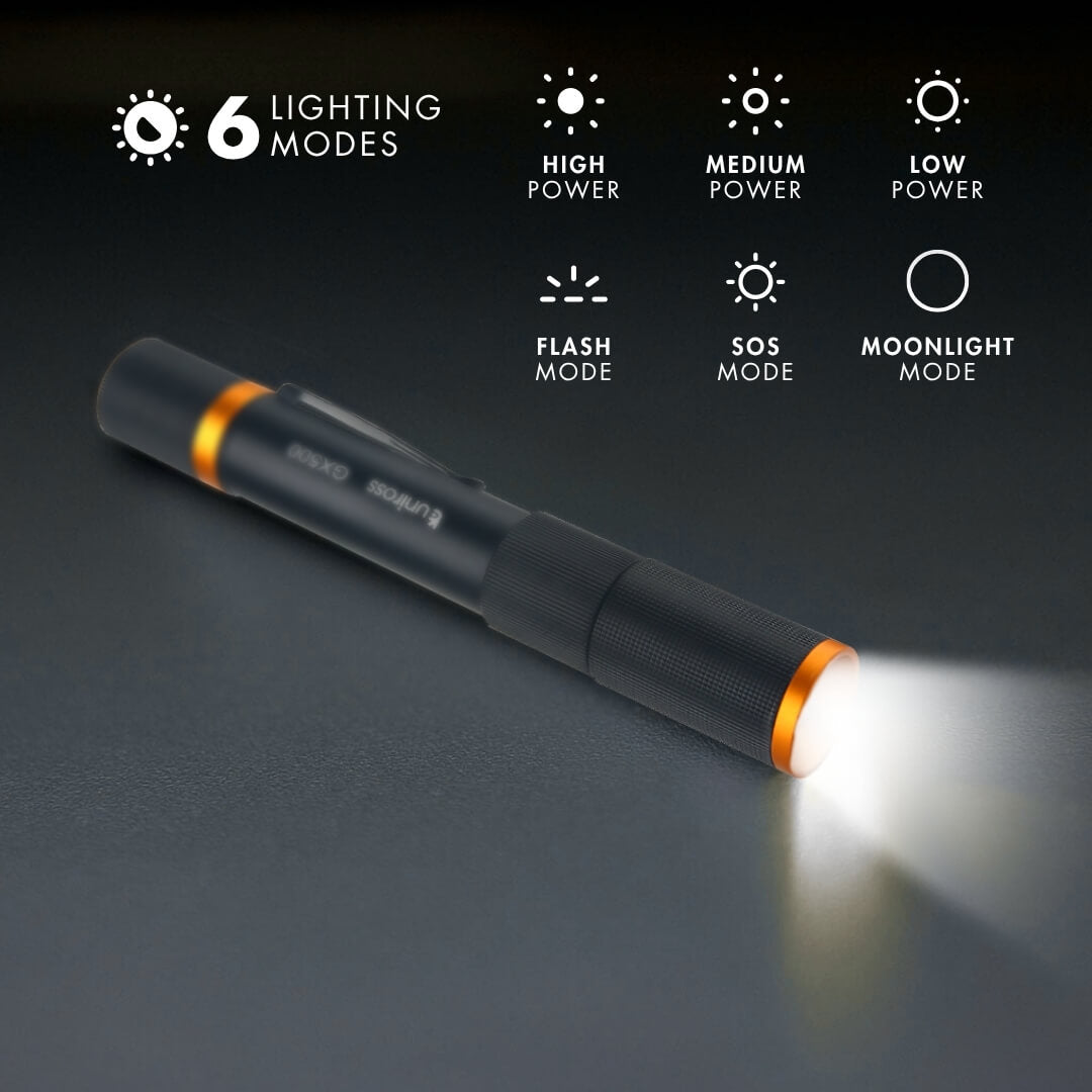 Uniross GX500 USB Rechargeable Torch IP44 Waterproof Aluminium 1000 lumens 140m Beam 120hrs Battery