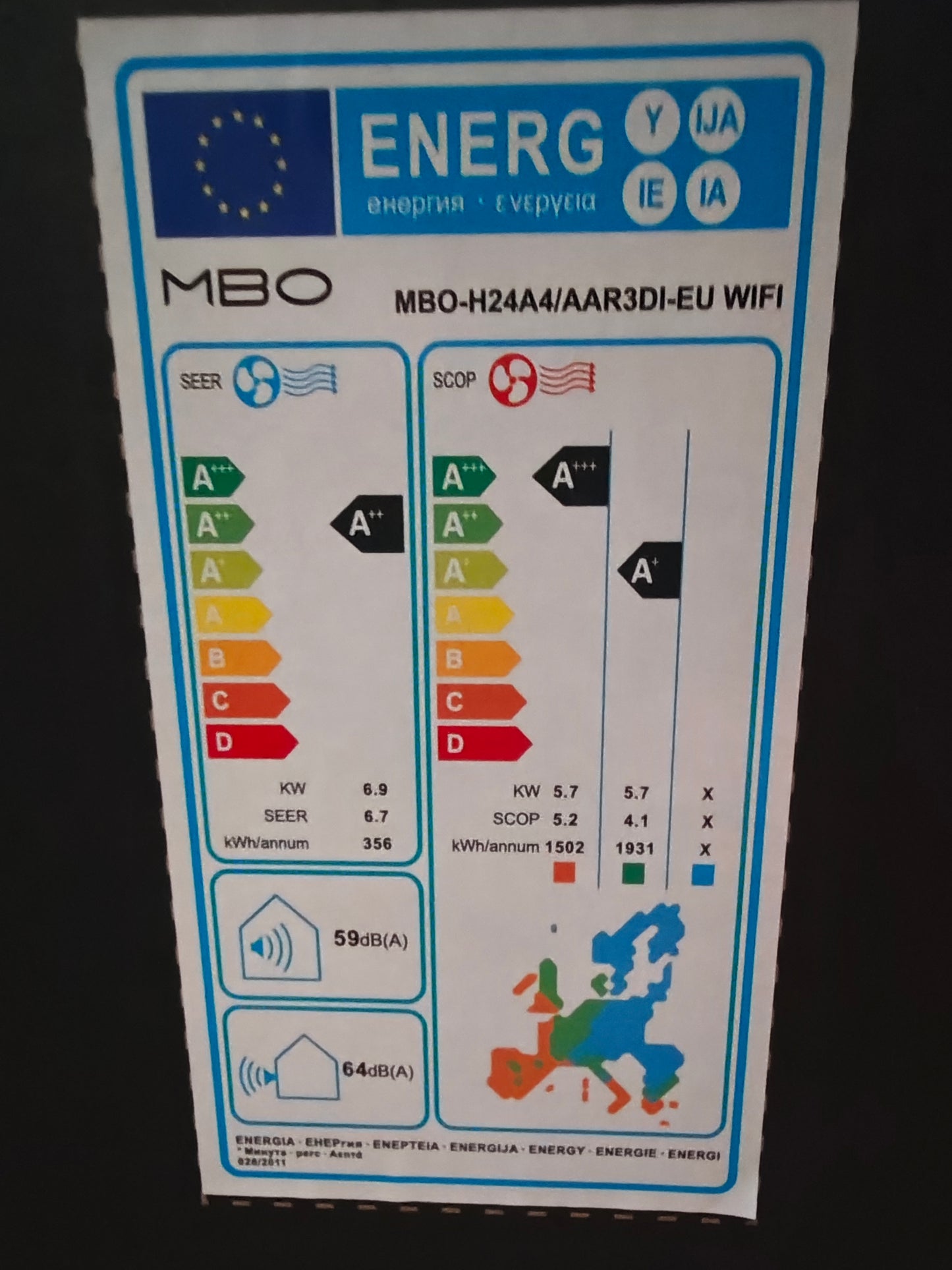 MBO H24A4/AAR3DI-EU Wi-Fi 24000BTU Air Conditioner Inverter A++ / A+++R32