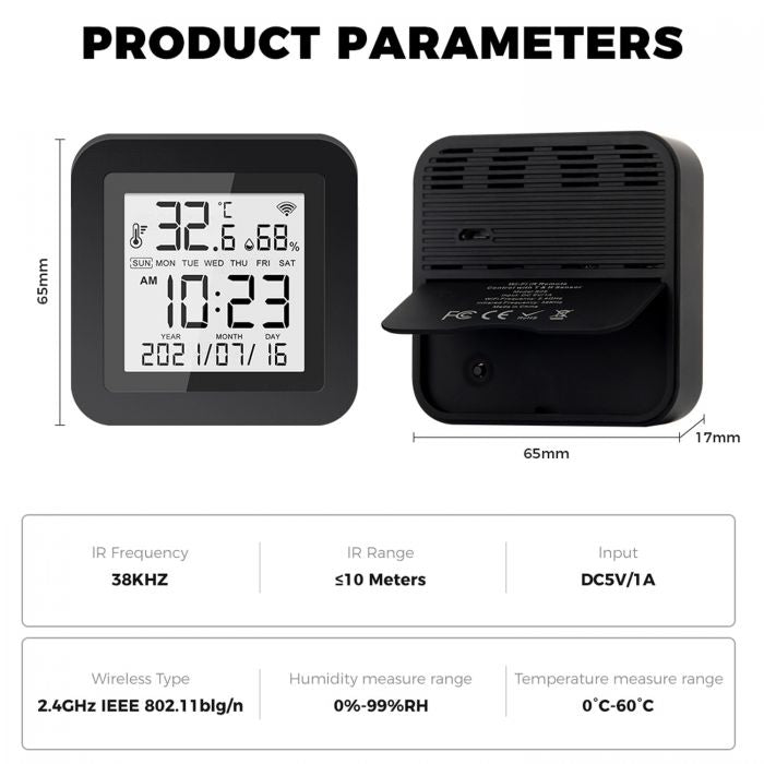 Tuya Smart Wifi IR Remote Control Universal Temperature Humidity Sensor For Air Conditioner Fan TV