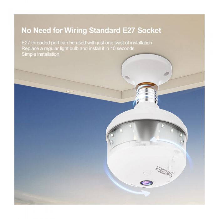 V380MAX 3MP WiFi Bulb Camera with Motion Detection 360° Night-Vision | E27 Socket