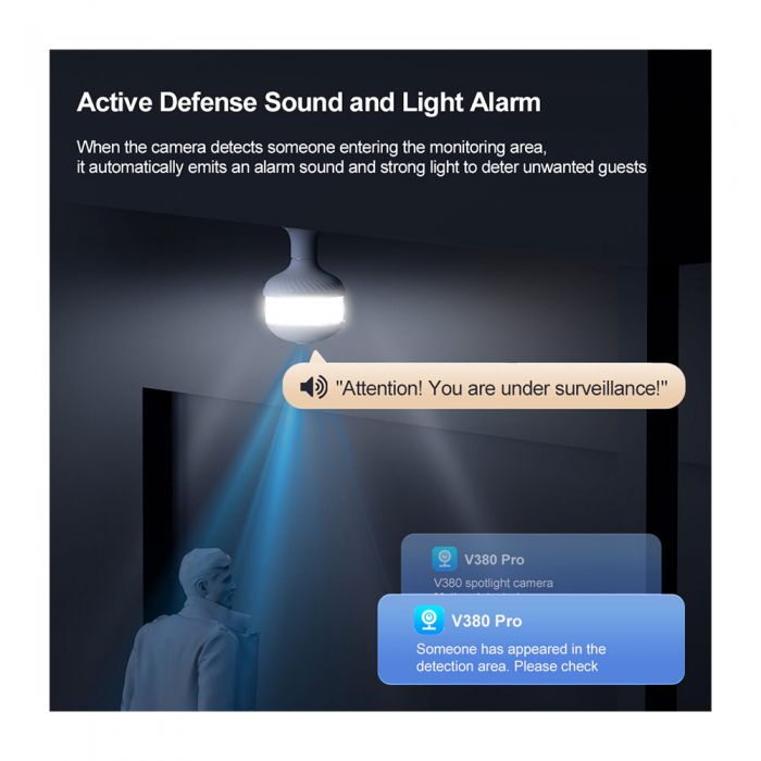 V380MAX 3MP WiFi Bulb Camera with Motion Detection 360° Night-Vision | E27 Socket