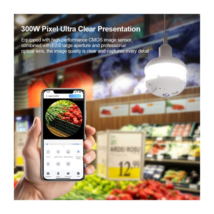 V380MAX 3MP WiFi Bulb Camera with Motion Detection 360° Night-Vision | E27 Socket