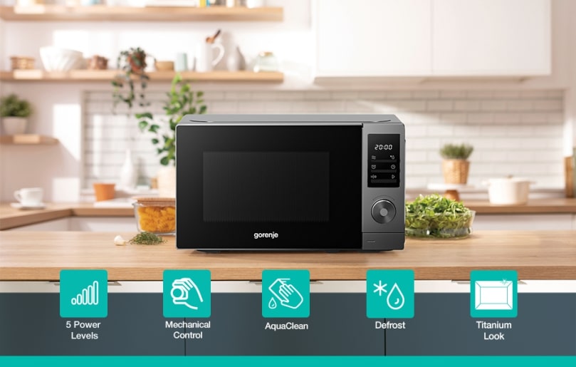 Gorenje Kitchen Microwave Oven 700W 20L 8 Programs Digital Screen MO20A3T4 Titanium