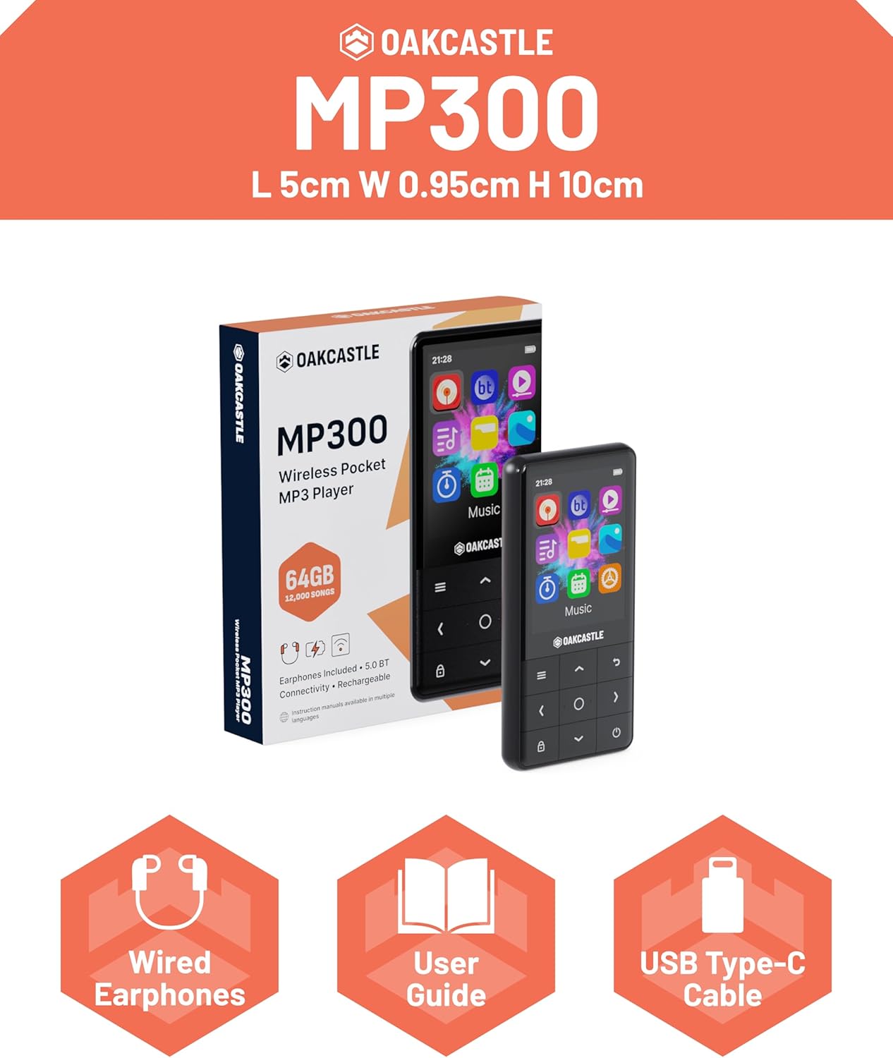Majority Portable MP300 Player 64GB BT+Earphones (Oakcastle)