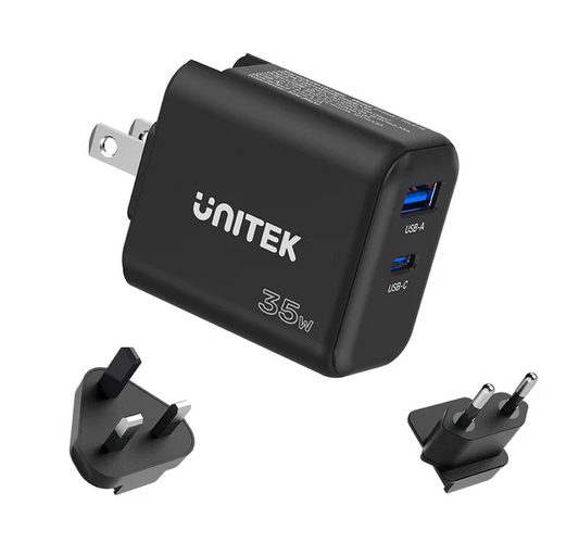 Unitek P1119A Charge Wall 35W 1xUSB-C PD & 1xQC 3.0 UK/EU/US Black