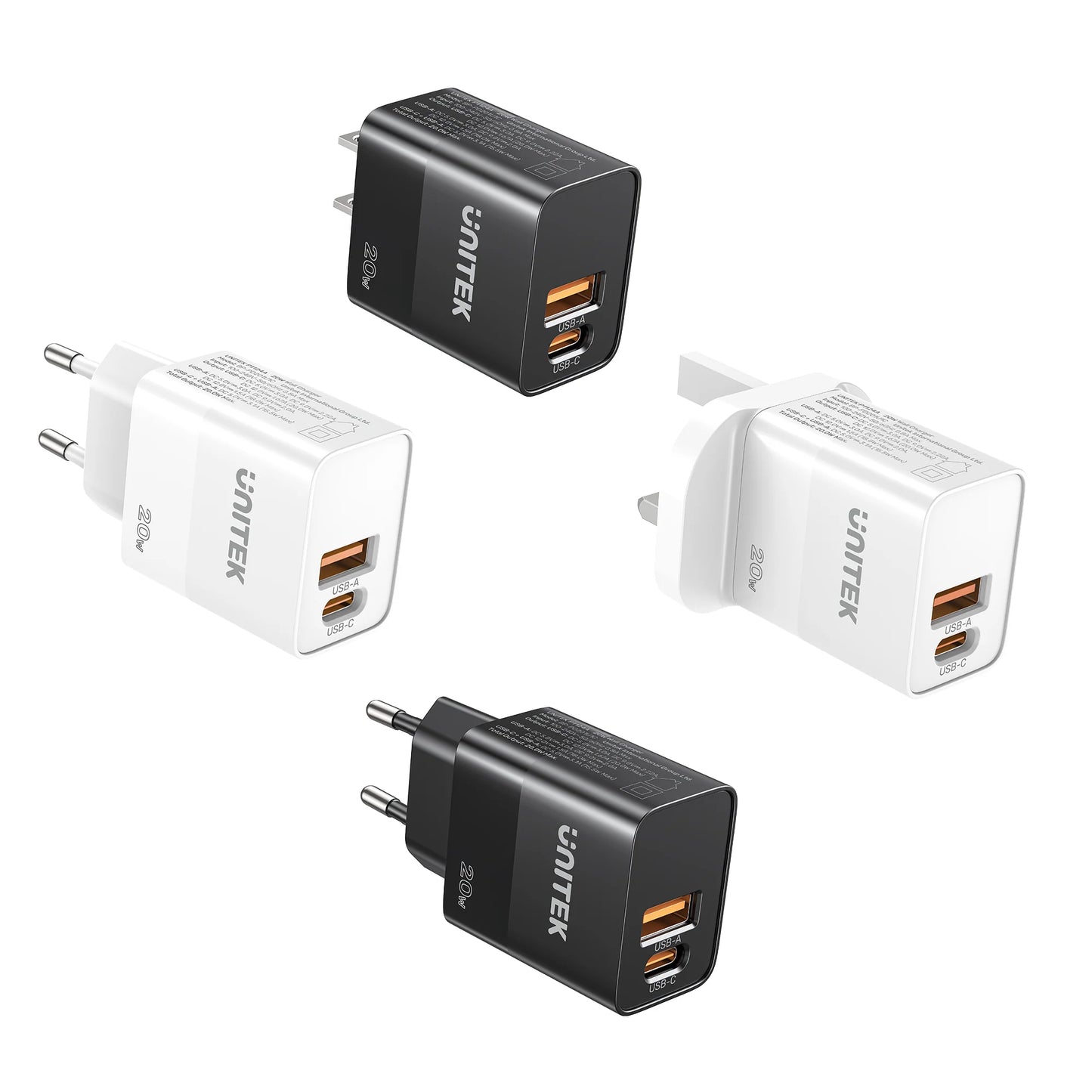 Unitek 20W Wall Charger USB-C PD & QC 3.0 UK P1124ABK Black