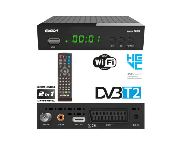 Offer Bundle 2 x EDISION PICCO T265 Terrestrial TV Receiver Decoder DVB-T2 + 2 x HDMI CABLE