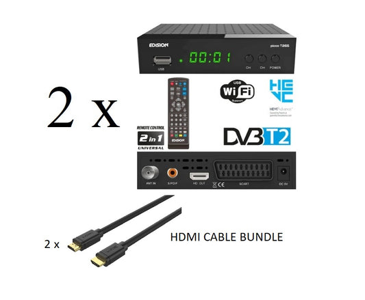 Offer Bundle 2 x EDISION PICCO T265 Terrestrial TV Receiver Decoder DVB-T2 + 2 x HDMI CABLE