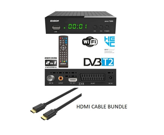 Bundle EDISION PICCO T265 Terrestrial TV Receiver Decoder DVB-T2 + HDMI CABLE