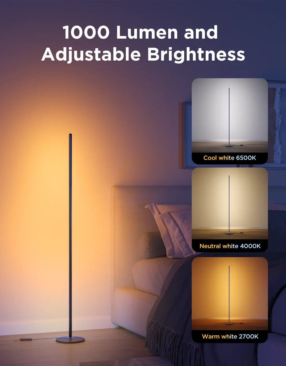 Govee Floor Lamp Lite Smart RGBICW Corner Lamp Supports Matter