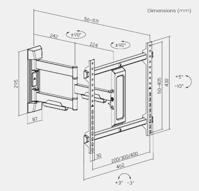 Brateck TV Mount 40x40 Turn 2-Arm 51cm Ext LPA76-443