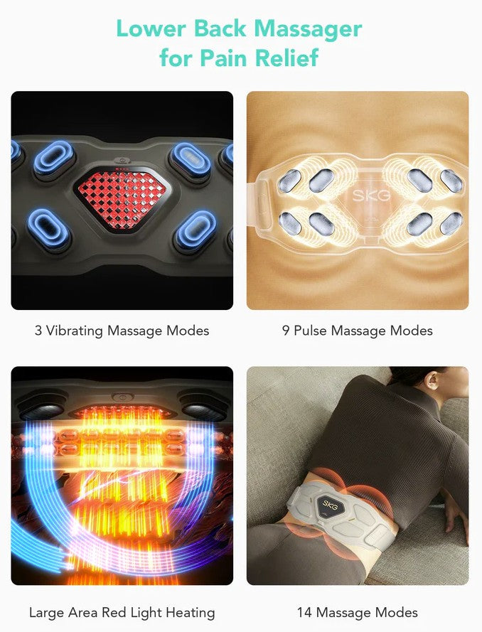 SKG Waist Massager Hot Compress-TENS-Vibration-Moxib & APP W9 Pro