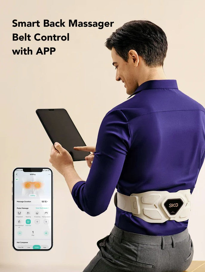 SKG Waist Massager Hot Compress-TENS-Vibration-Moxib & APP W9 Pro