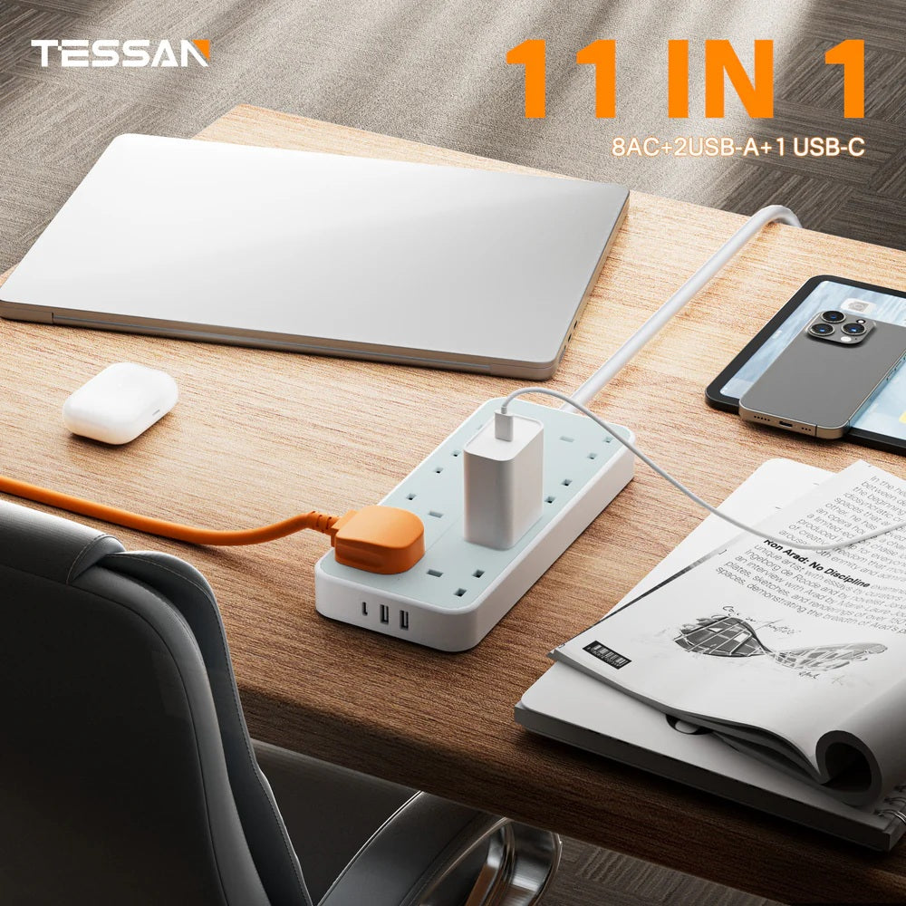 Tessan 8-Gang Extension 2 USB-A USB C 2m 13A TS-204-C