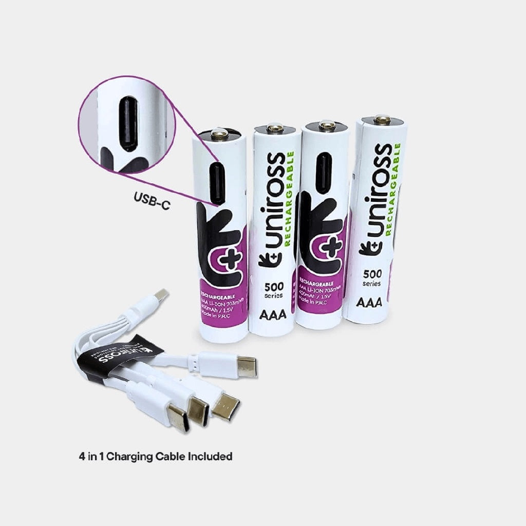 Uniross Rechargeable USB-C Lithium AAA Batteries (4pack)