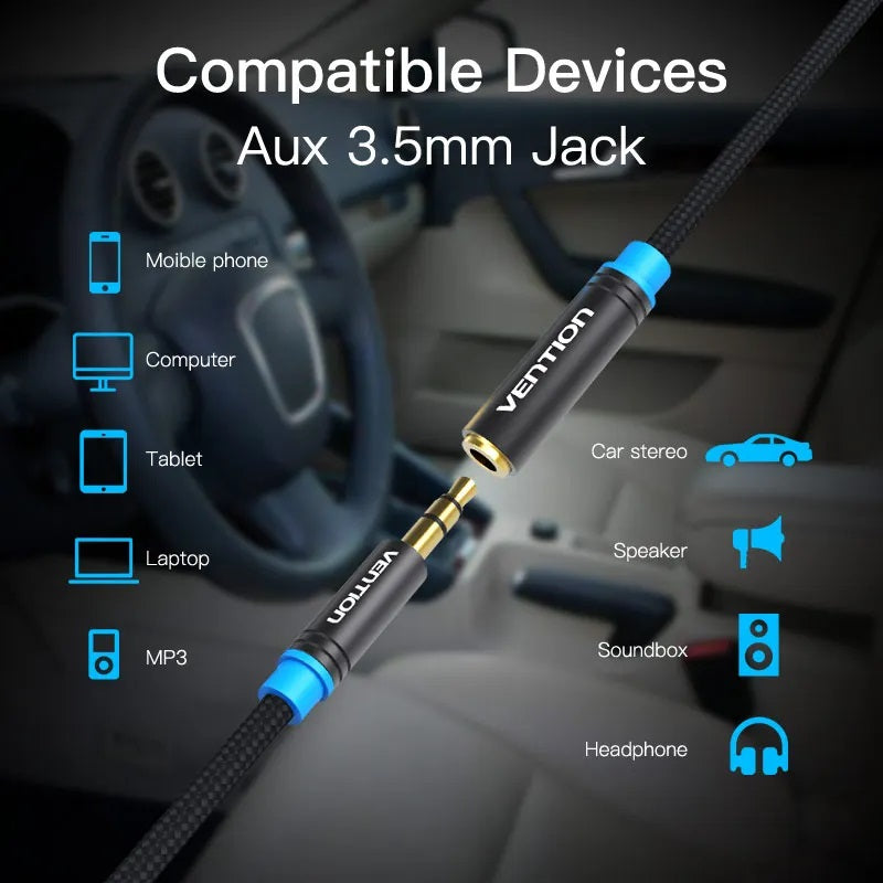 Vention VAB-B06-B500-M AUDIO 3.5mm M-F Extension Cable Metal 5.0m