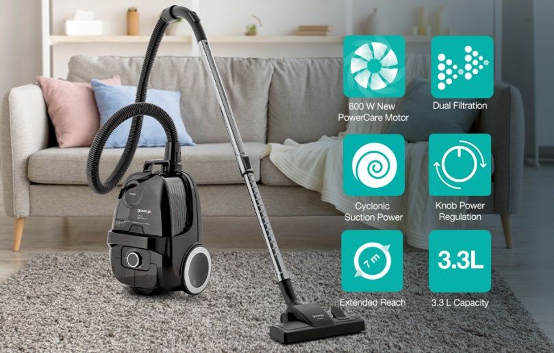 Gorenje Cleaning Vacuum Bagless 800W 3.3L 5m VCE01G4AEBK