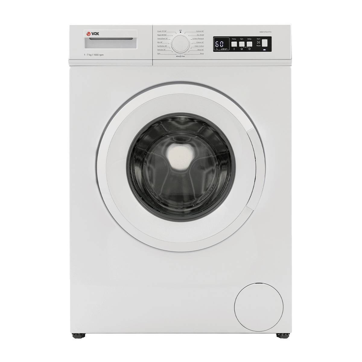 VOX WM 1070-SYTD WASHING MACHINE 7KG D 1000 RPM QUICK WASH 15 PROGRAMS WHITE