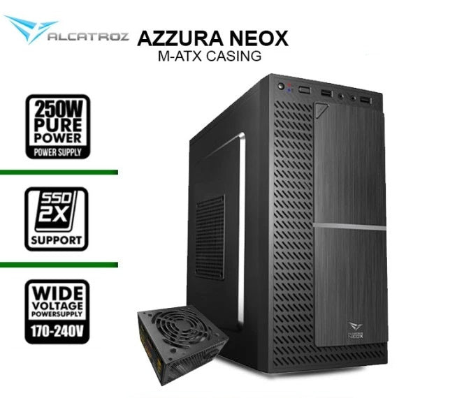 Alcatroz AZZURA NEOX Micro ATX PC Case with 225W PSU G.Metal