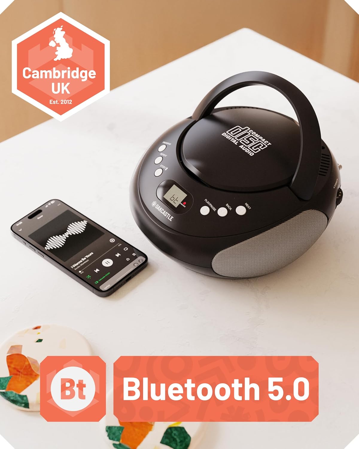 Majority Oakcastle CD250 Portable CD Player Boombox with Bluetooth & FM Radio Mains or Battery Powered