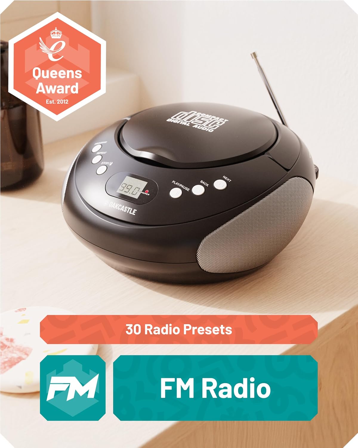 Majority Oakcastle CD250 Portable CD Player Boombox with Bluetooth & FM Radio Mains or Battery Powered