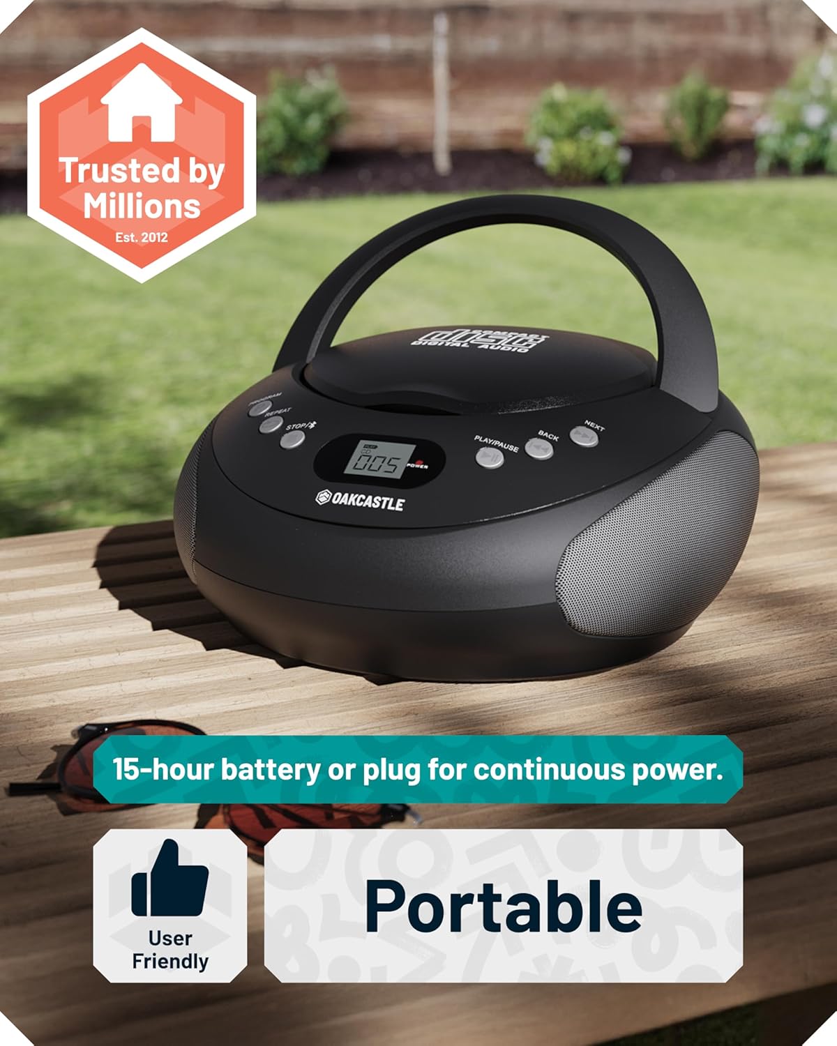 Majority Oakcastle CD250 Portable CD Player Boombox with Bluetooth & FM Radio Mains or Battery Powered