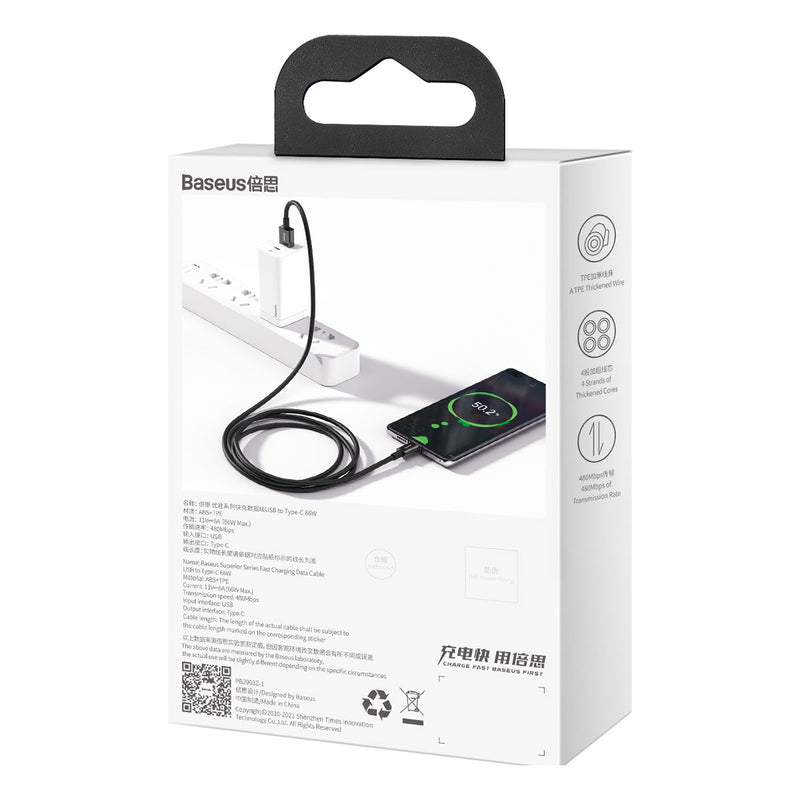 Baseus cable USB-c to USB-a superior series 1.0m black