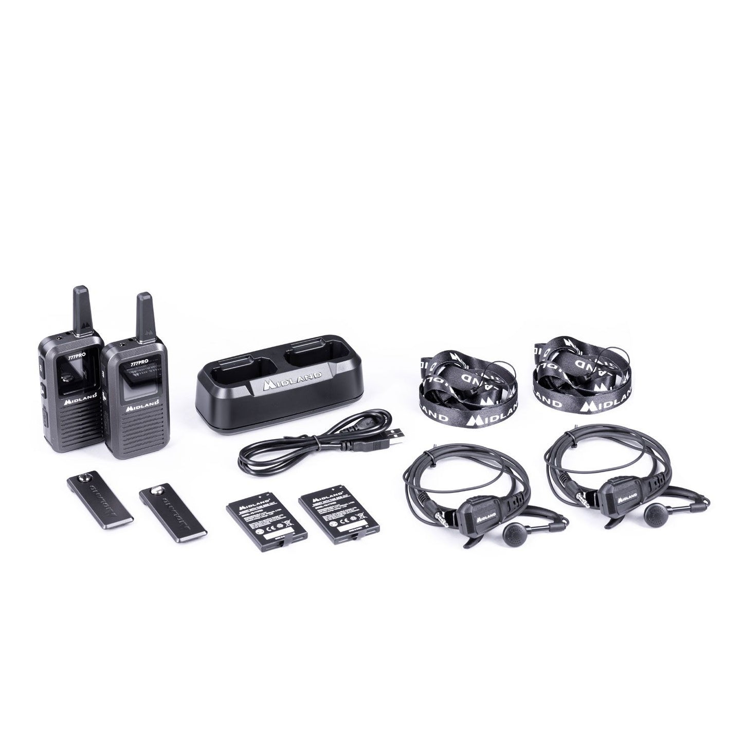 Midland 777PRO Business PMR Radios Valibox includes 2x Earphones, 2x Lanyards & Carry Case