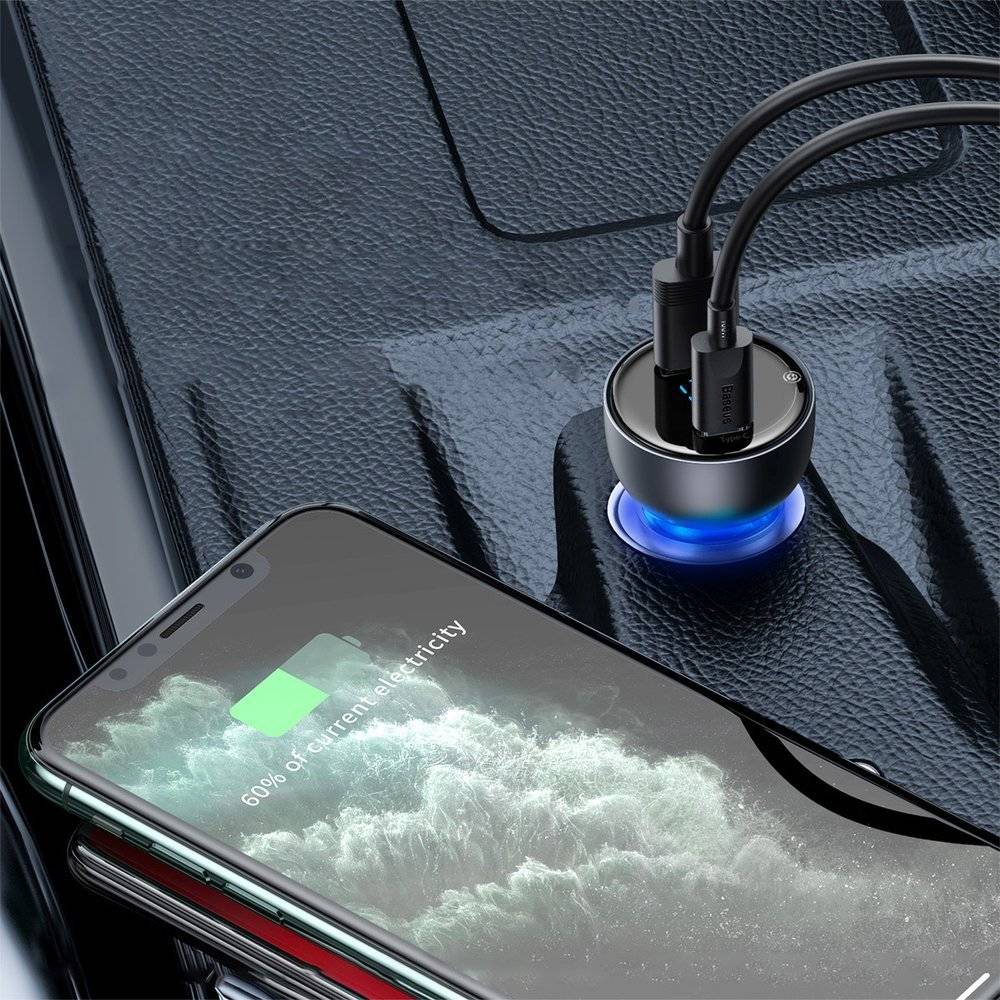 Baseus Digital Display Dual USB Car Charger 63W
