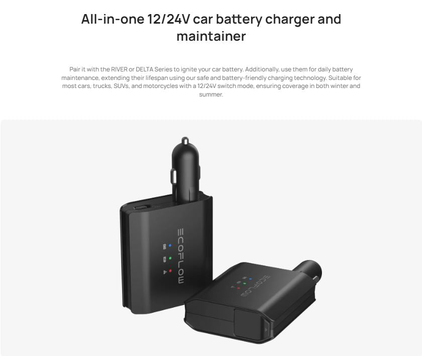 EcoFlow Smart 12V/24V Auto Battery Jump Starter, Maintainer & Charger (works with EcoFlow Power Stations)