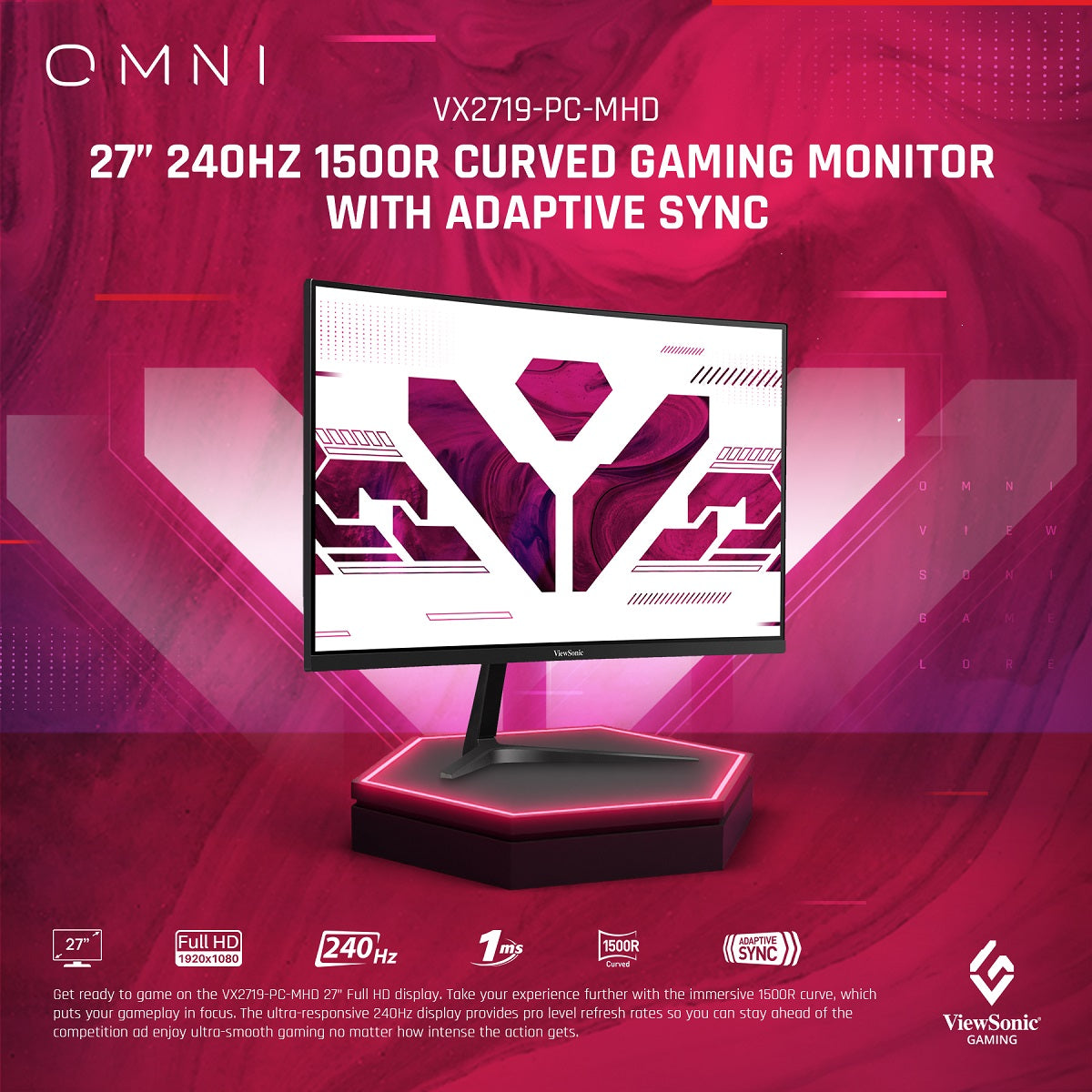 Viewsonic OMNI Gaming Curved Monitor VX 27'' Full-HD 240hz VX2719-PC-mhd