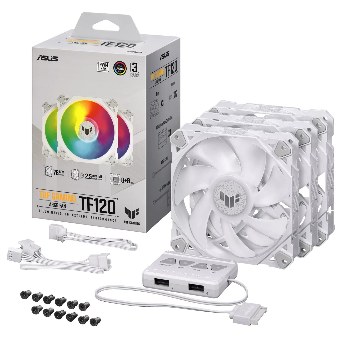 ASUS TF120  Gaming Fan ARGB Triple Kit with Controller White