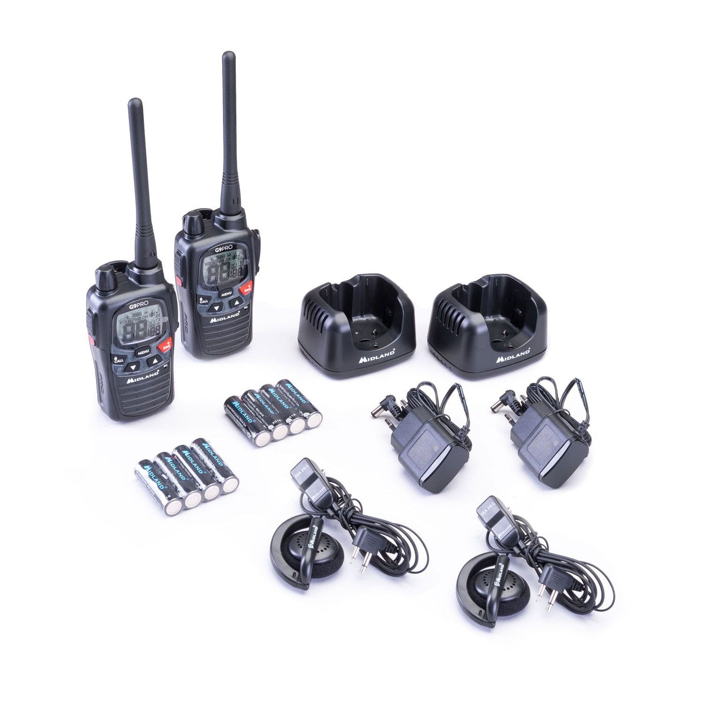 Midland G9 Pro Work Edition Valibox Includes 2x G9 Pro with Long Antenna, 2x Earphones & Carry Case