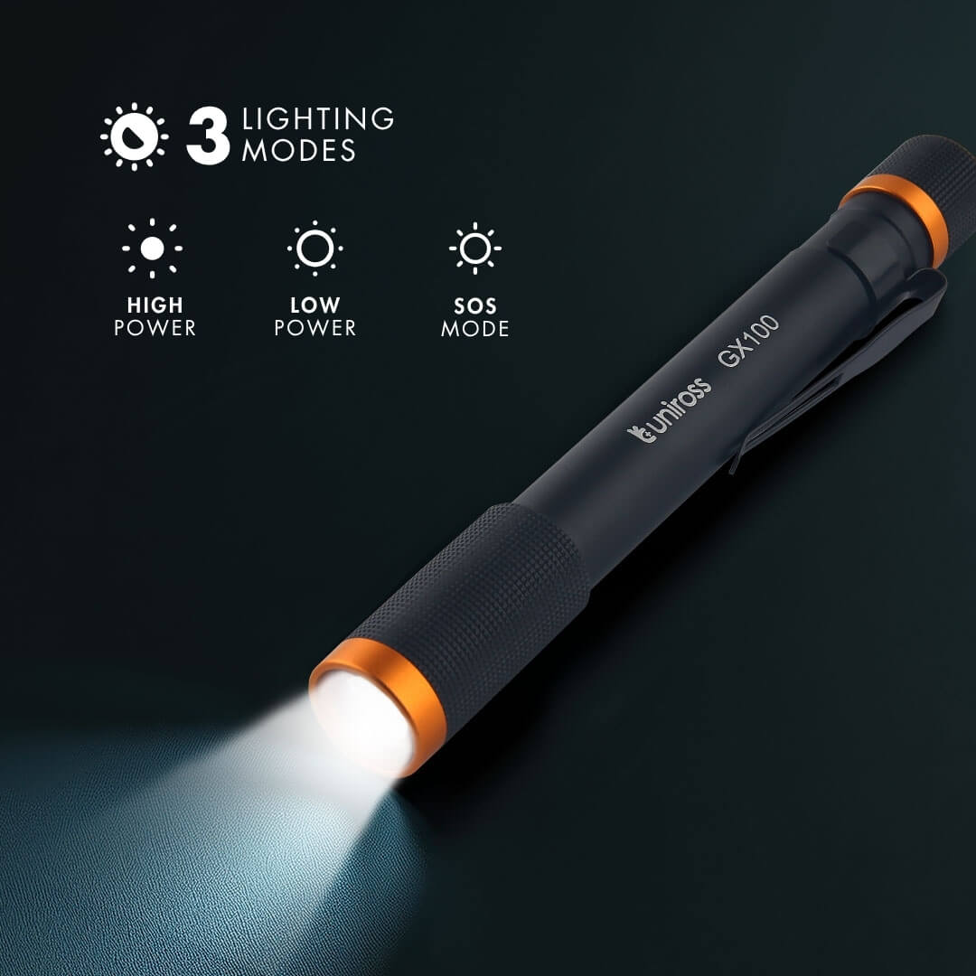 Uniross GX100 Penlight IPX4 Waterproof Torch 280 lumens 90m Beam (Incl 2xAA)