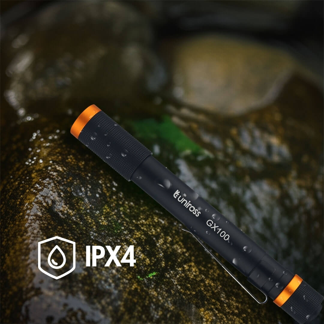 Uniross GX100 Penlight IPX4 Waterproof Torch 280 lumens 90m Beam (Incl 2xAA)