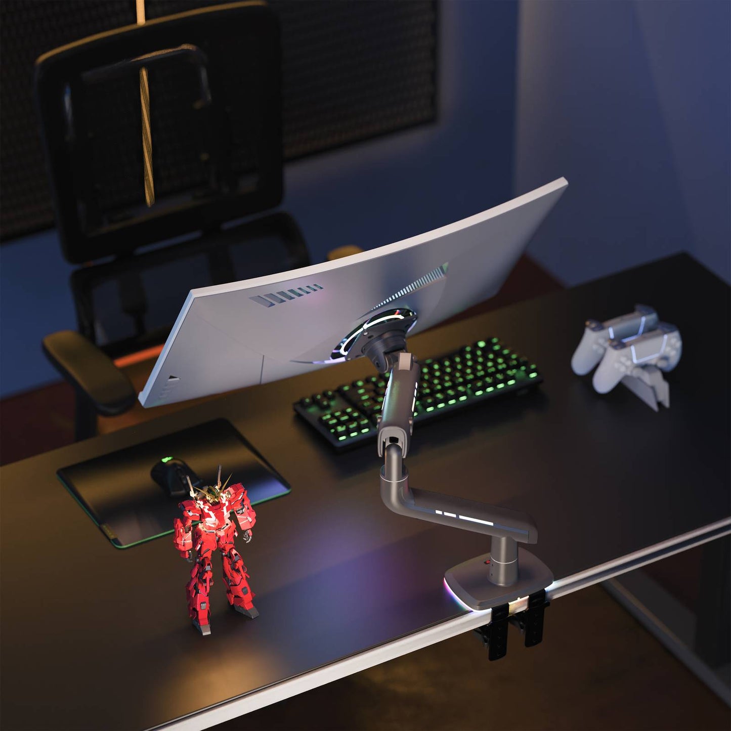 NBMounts F5 Gaming Series Single Arm RGB Monitor Desk Mount Heavy Duty up to 20kg