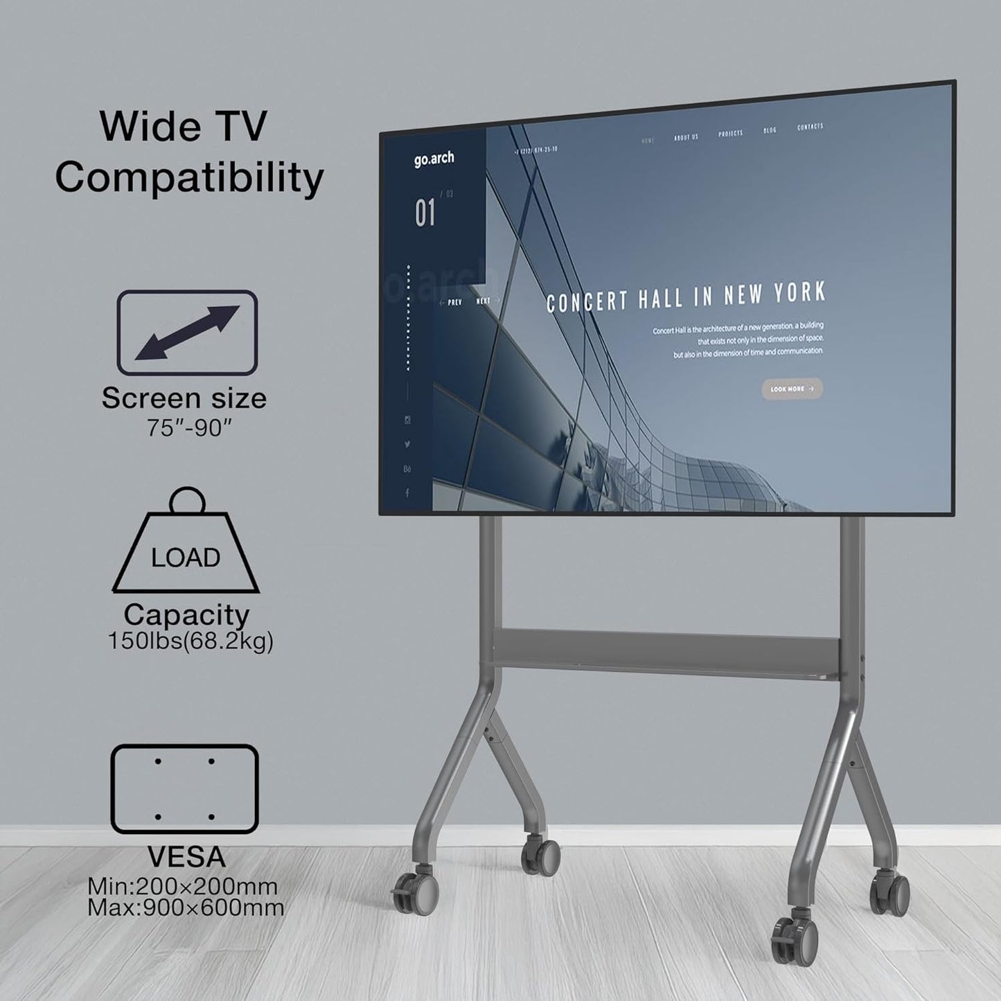 NBMounts P150 Motorized Trolley Adjustable up to 1.5m VESA 90x60 up to 90'' & 68kg