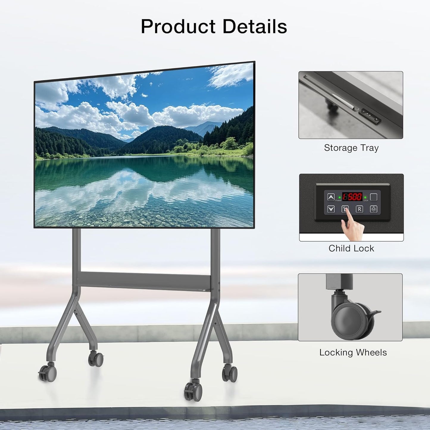 NBMounts P150 Motorized Trolley Adjustable up to 1.5m VESA 90x60 up to 90'' & 68kg