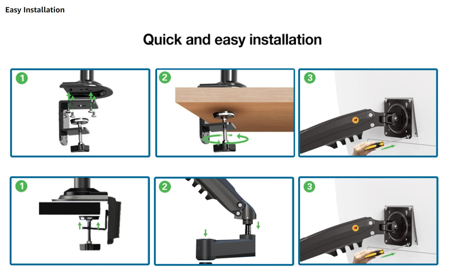 NBMounts H100 Single Arm Gas Desktop Monitor Mount