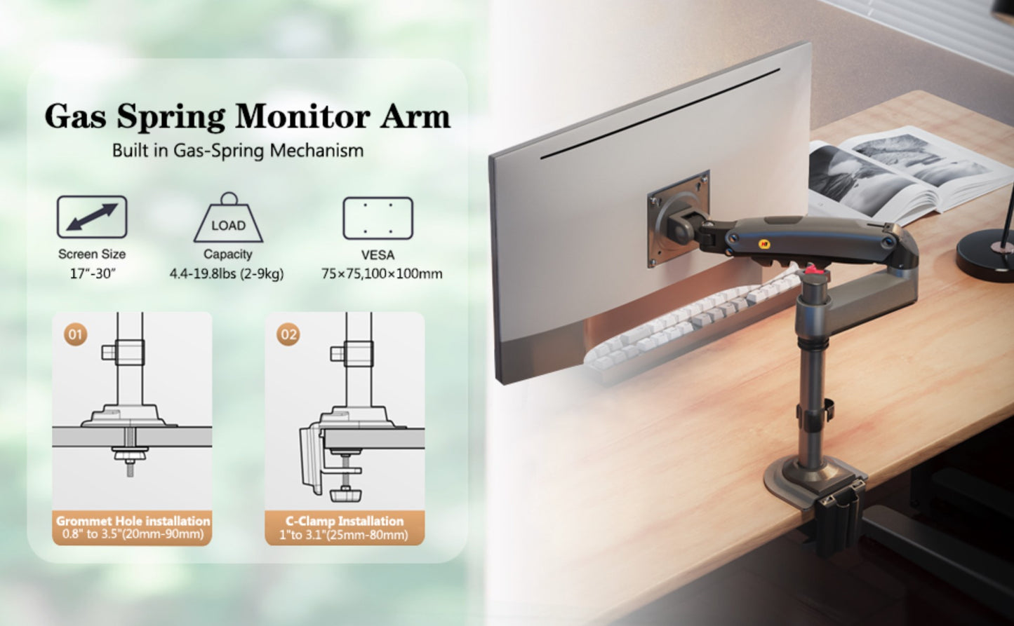 NBMounts H100 Single Arm Gas Desktop Monitor Mount