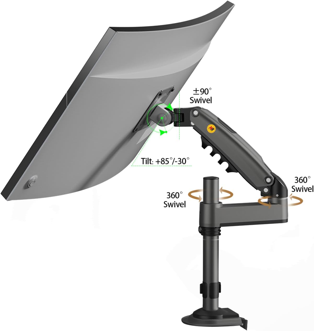 NBMounts H100 Single Arm Gas Desktop Monitor Mount