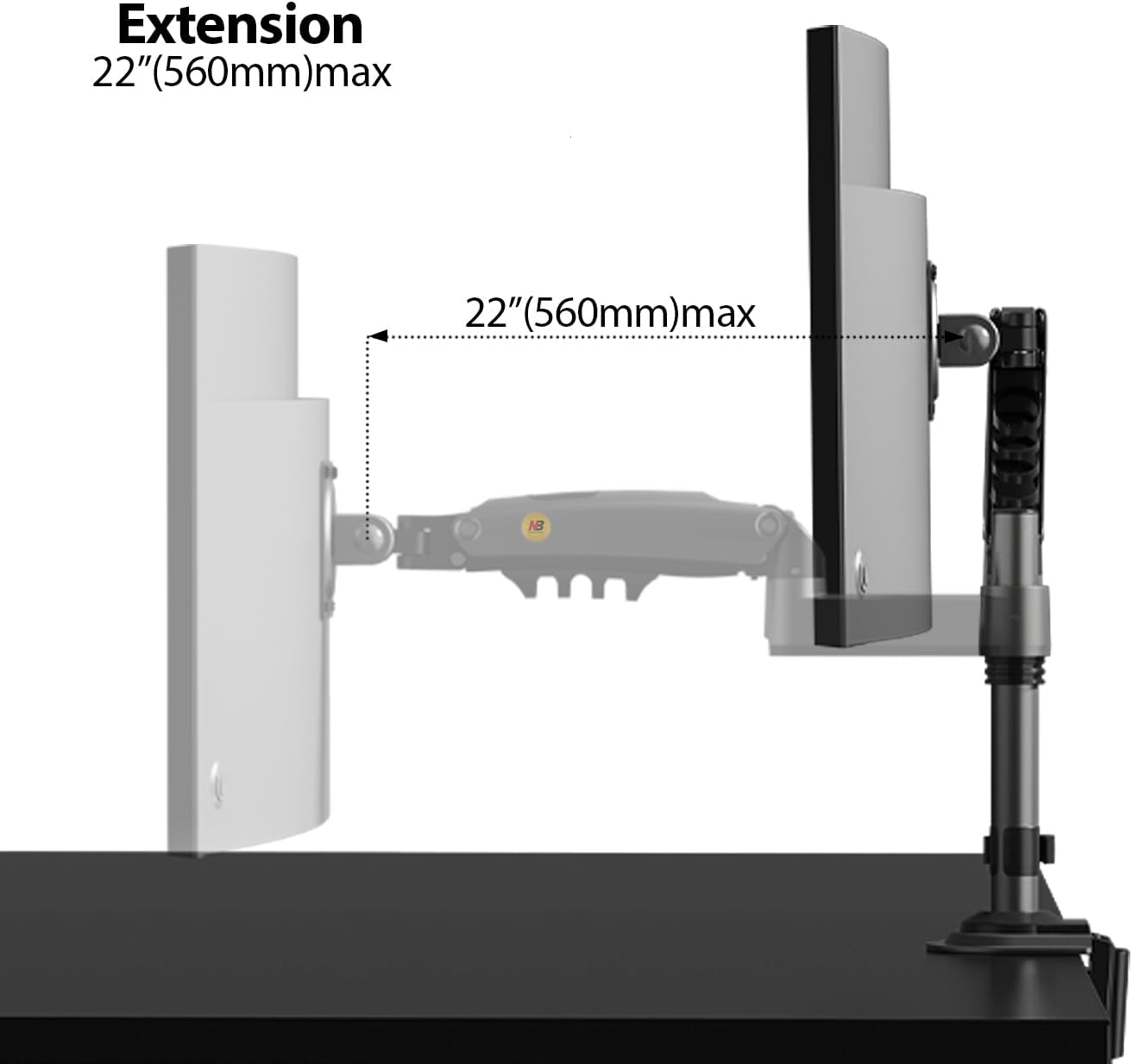 NBMounts H100 Single Arm Gas Desktop Monitor Mount